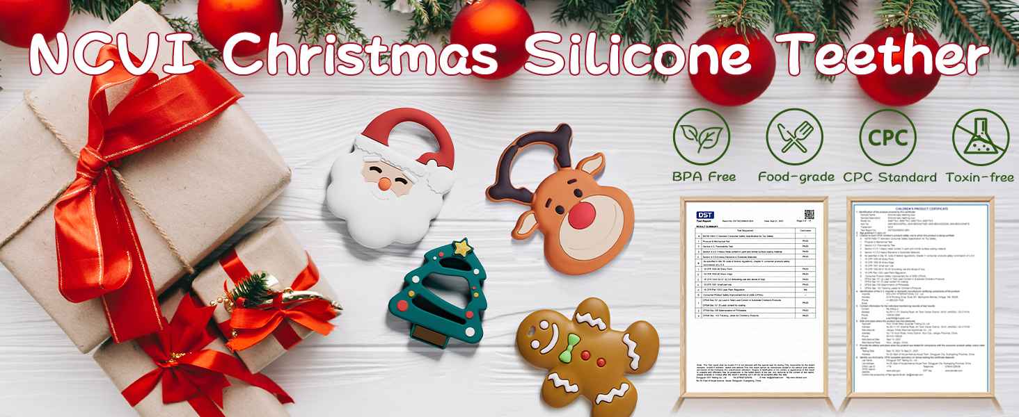 NCVI Christmas Teether Toys, bpa free, food-grade, cpc standard, toxin-free NCVI Christmas Teether Toys, bpa free, food-grade, cpc standard, toxin-free