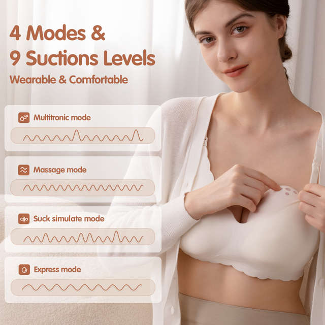 NCVI Hands Free Breast Pump, Wearable Electric Breast Pump 8791, Portable Breastfeeding Breast Pump with 4 Modes & 9 Levels, Wireless Milk Pump, 21/24/28mm Flanges, Low Noise,& Large Battery,