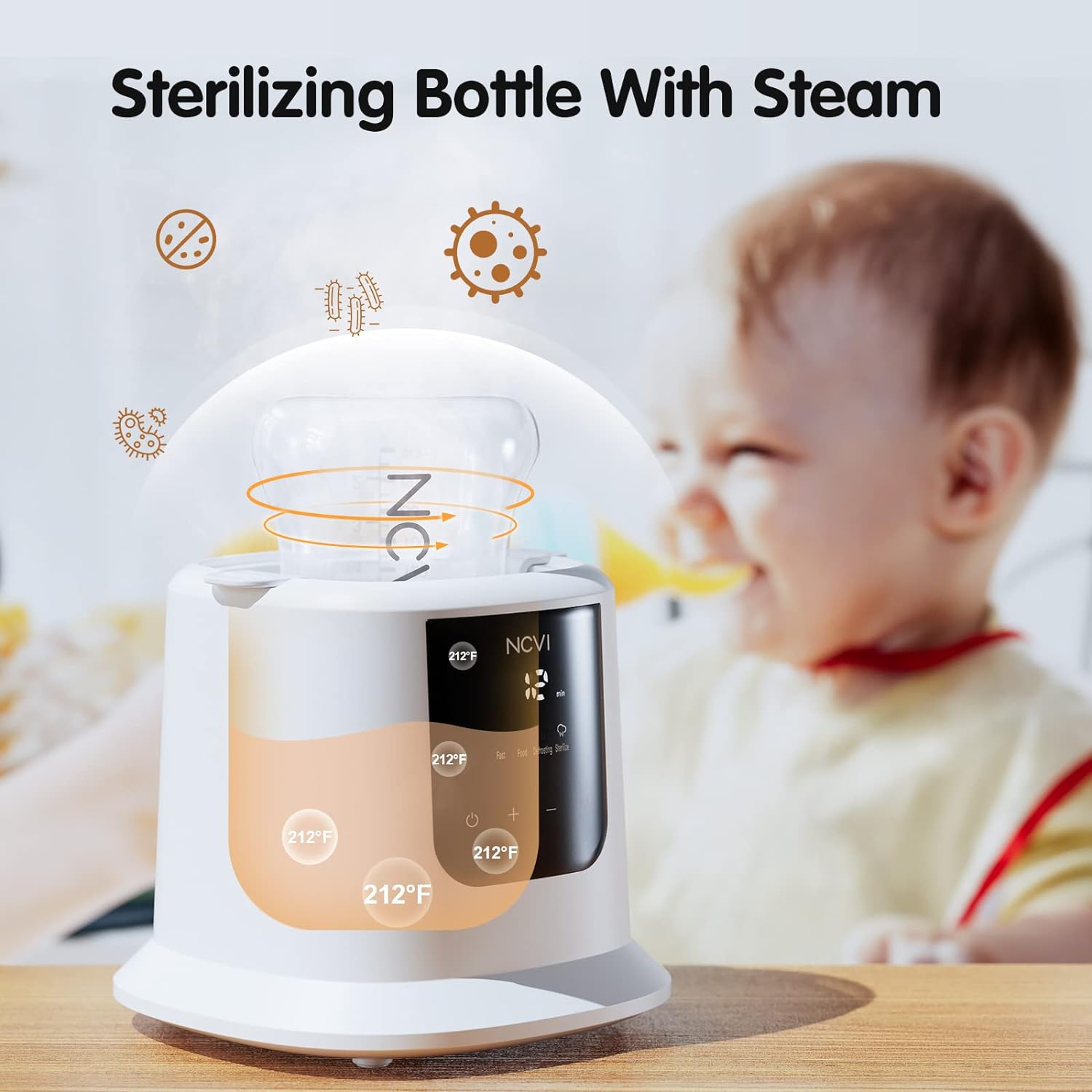 NCVI Baby Bottle Warmer, Milk Fast Heating & Defrosting Food Heater and Steam Sterilizer with LCD Display,Timer