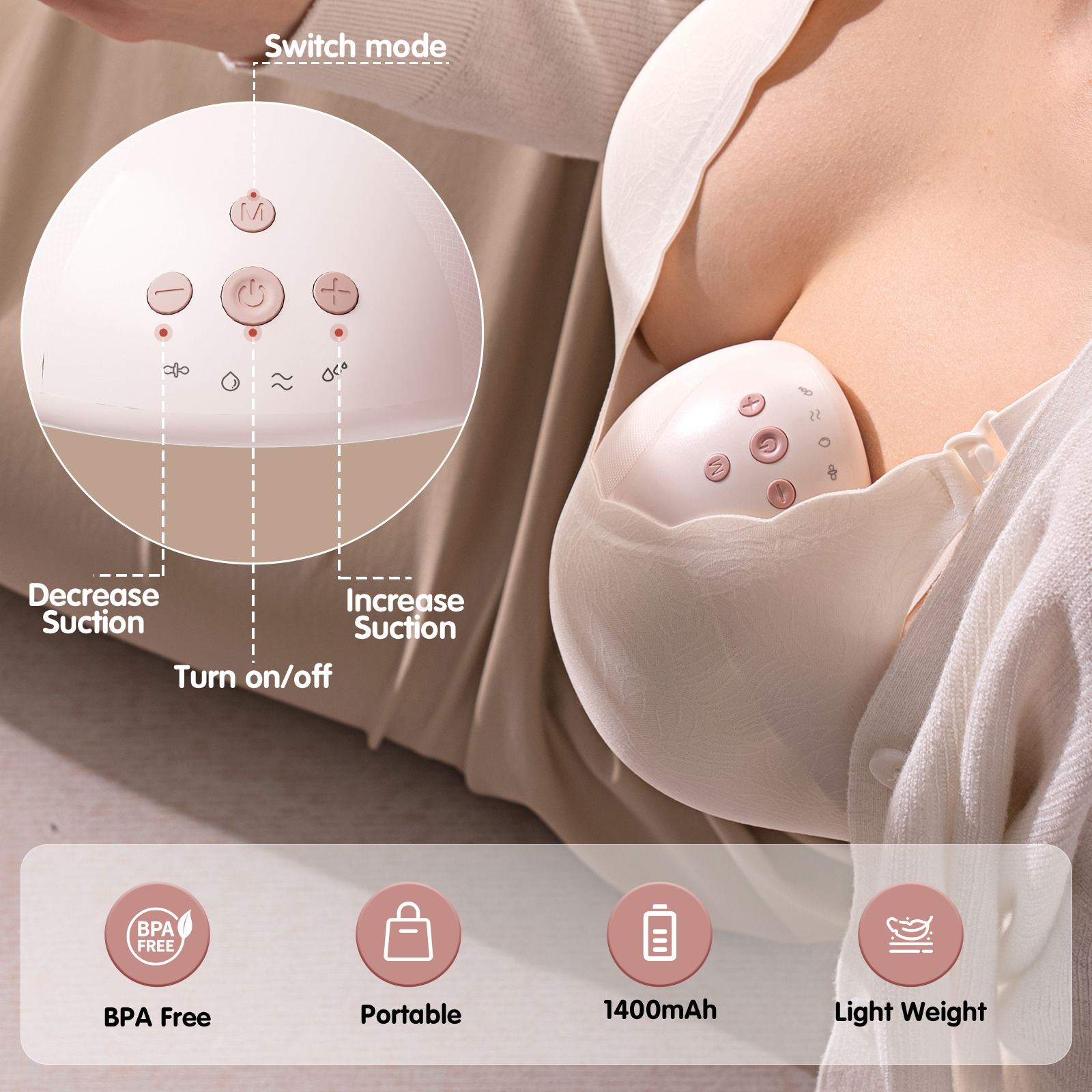 NCVI Hands Free Breast Pump, Wearable Electric Breast Pump 8791, Portable Breastfeeding Breast Pump with 4 Modes & 9 Levels, Wireless Milk Pump, 21/24/28mm Flanges, Low Noise,& Large Battery,