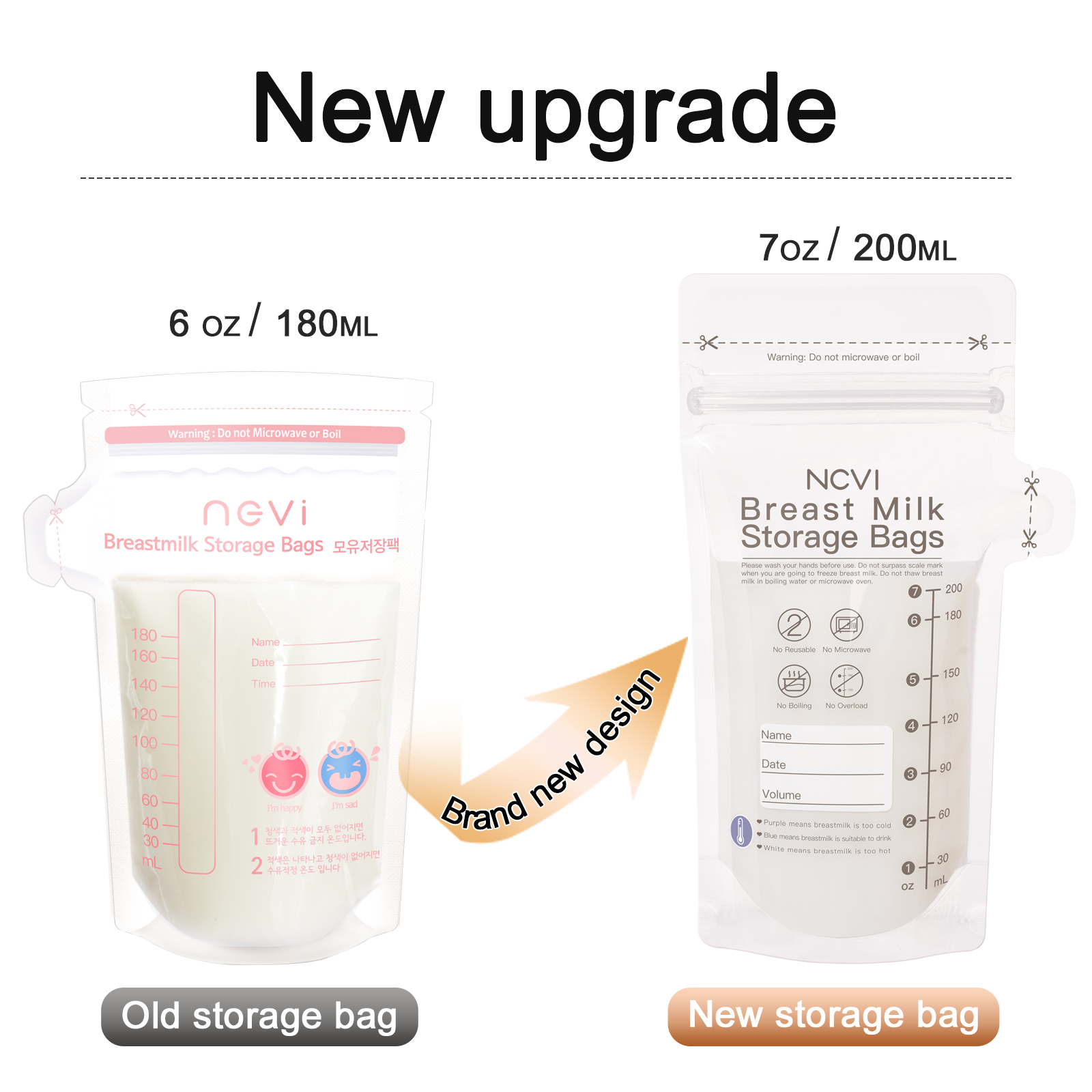 NCVI Breastmilk Storage Bags, Milk Storage Bags for Breastfeeding, 7oz Breast Milk Storage Bags with Temp-Sensing, Doubled-Sealed, Hygienically, Self Standing, Easy Pour Spout, BPA Free