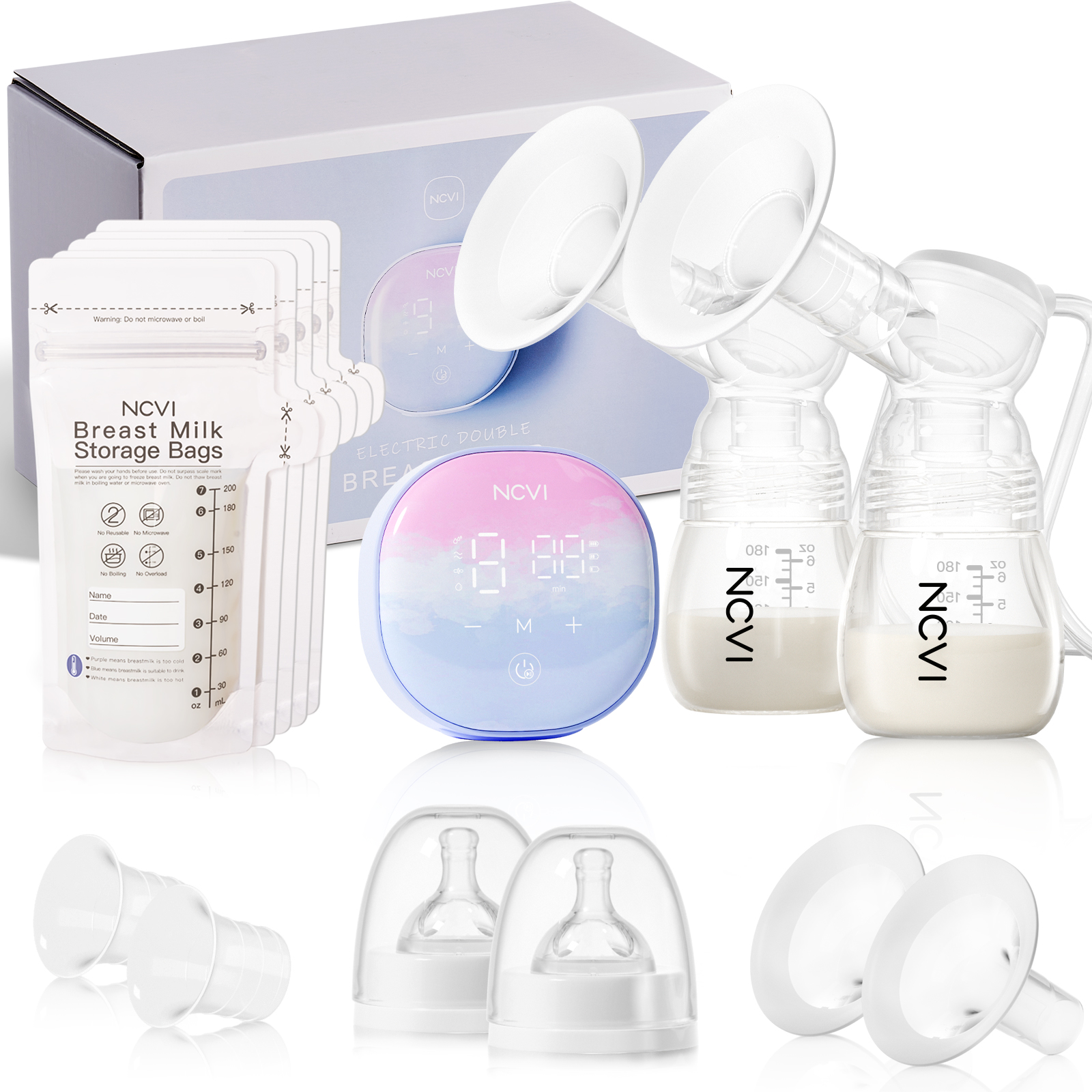 NCVI Double Electric Breast Pump, Breast Pump Electric 8122 with 4 Modes 9 Levels, Breastfeeding Pump with 21/24mm Flanges, Rechargeable Milk Pump Ultra-Quiet for Home & Travel, LED Touchscreen