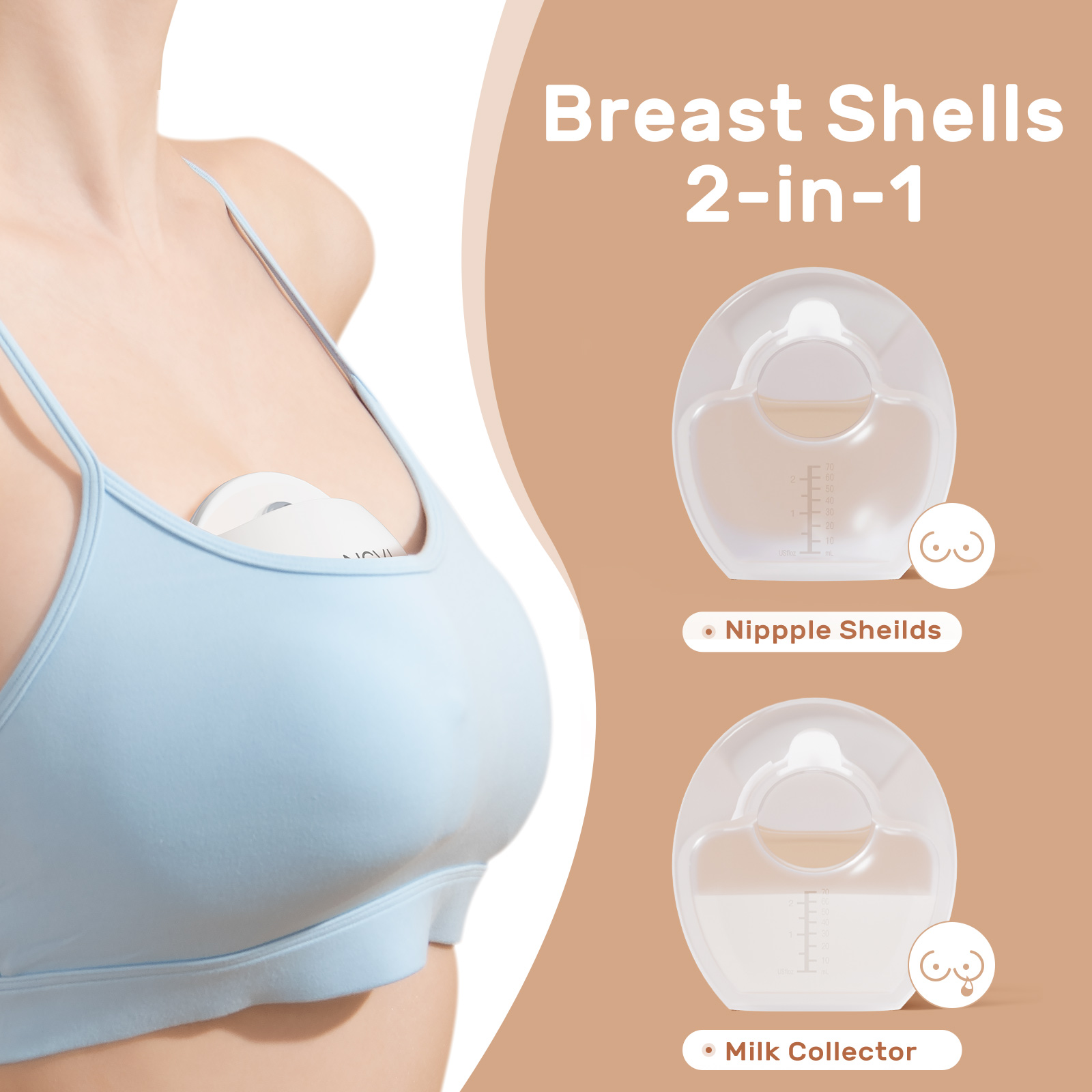 NCVI Breast Milk Collector, Breast Shells Protect Sore Nipples for Breastfeeding, Reusable Breastmilk Saver, Wearable Nursing Cups, BPA Free, 2.3oz/70ml, 1PC