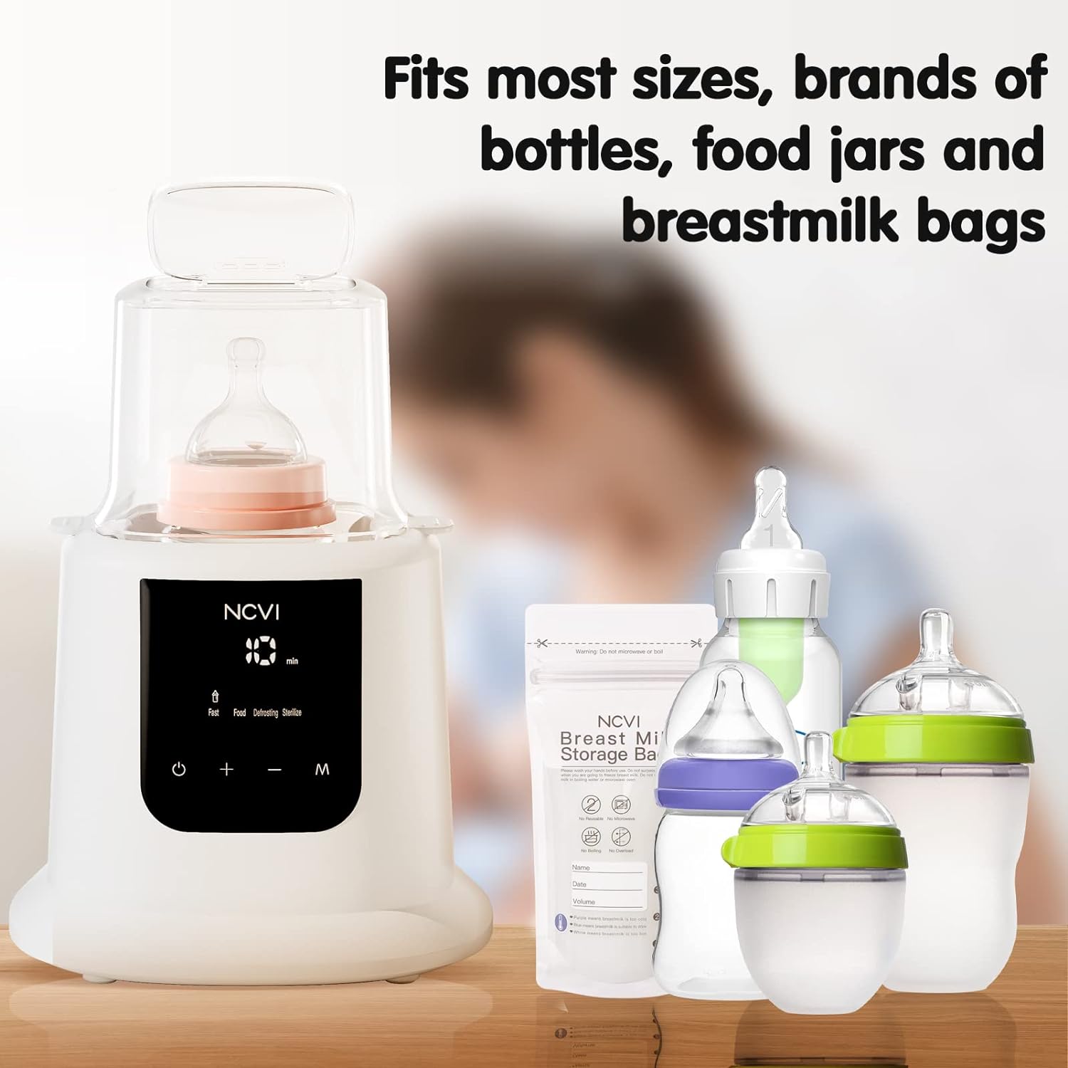 NCVI Baby Bottle Warmer, Milk Fast Heating & Defrosting Food Heater and Steam Sterilizer with LCD Display,Timer