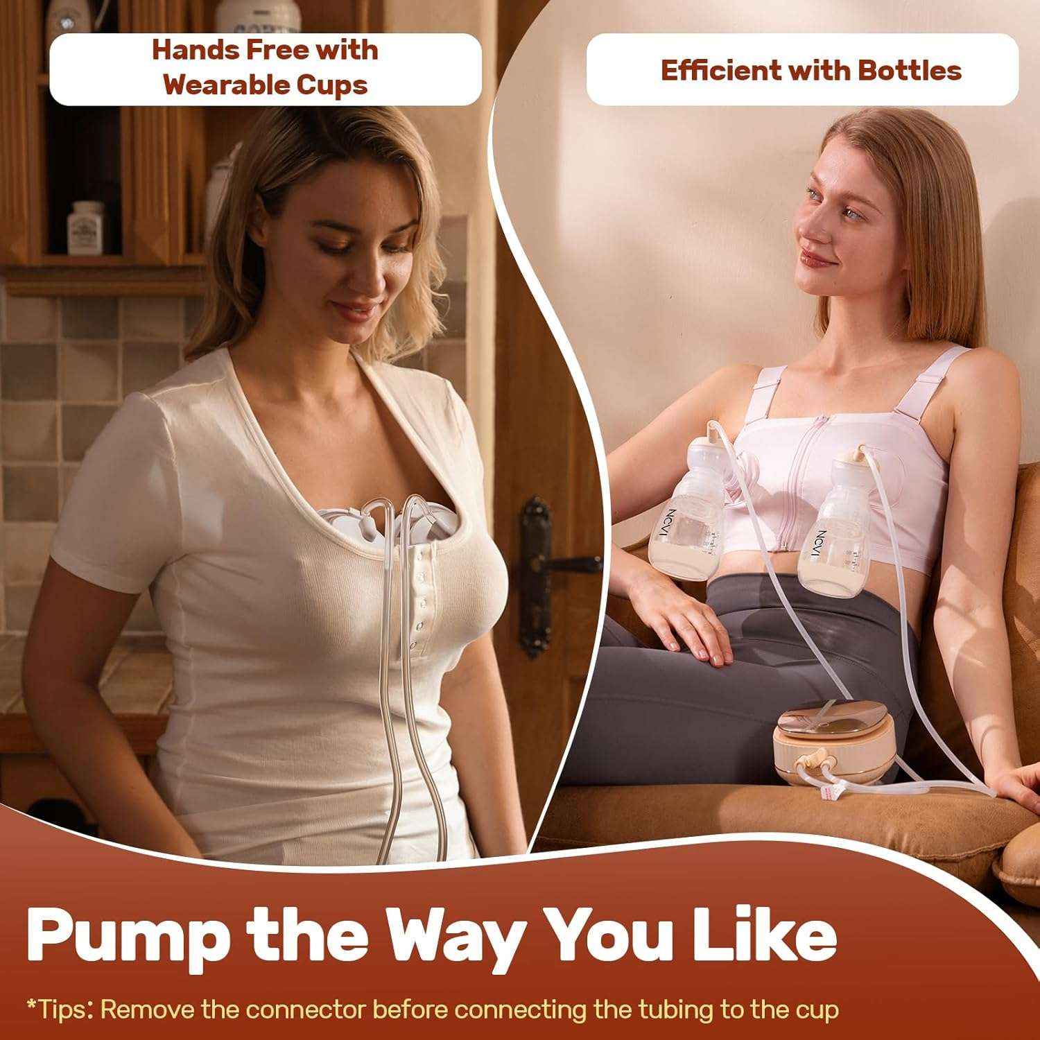 NCVI Electric Breast Pump 8132-1, Hans free with wearable cups, efficient with bottles