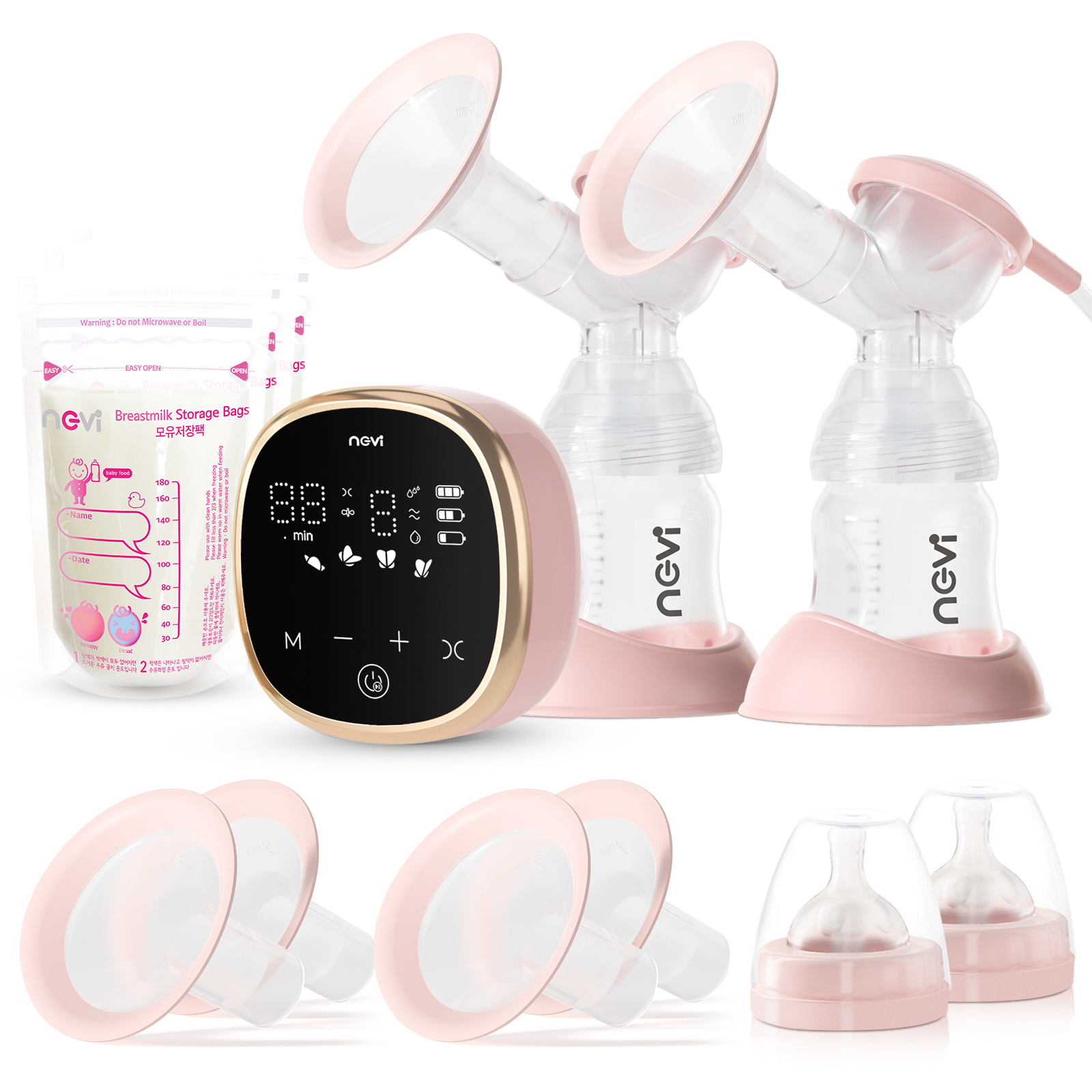 NCVI Double Electric Breast Pump, Portable Anti-Backflow, with 4 Size Flanges , 4 Modes & 9 Levels,Mirror LED Display, 10 Breastmilk Storage Bags,Ultra-Quiet And Pain Free Breast Pumps