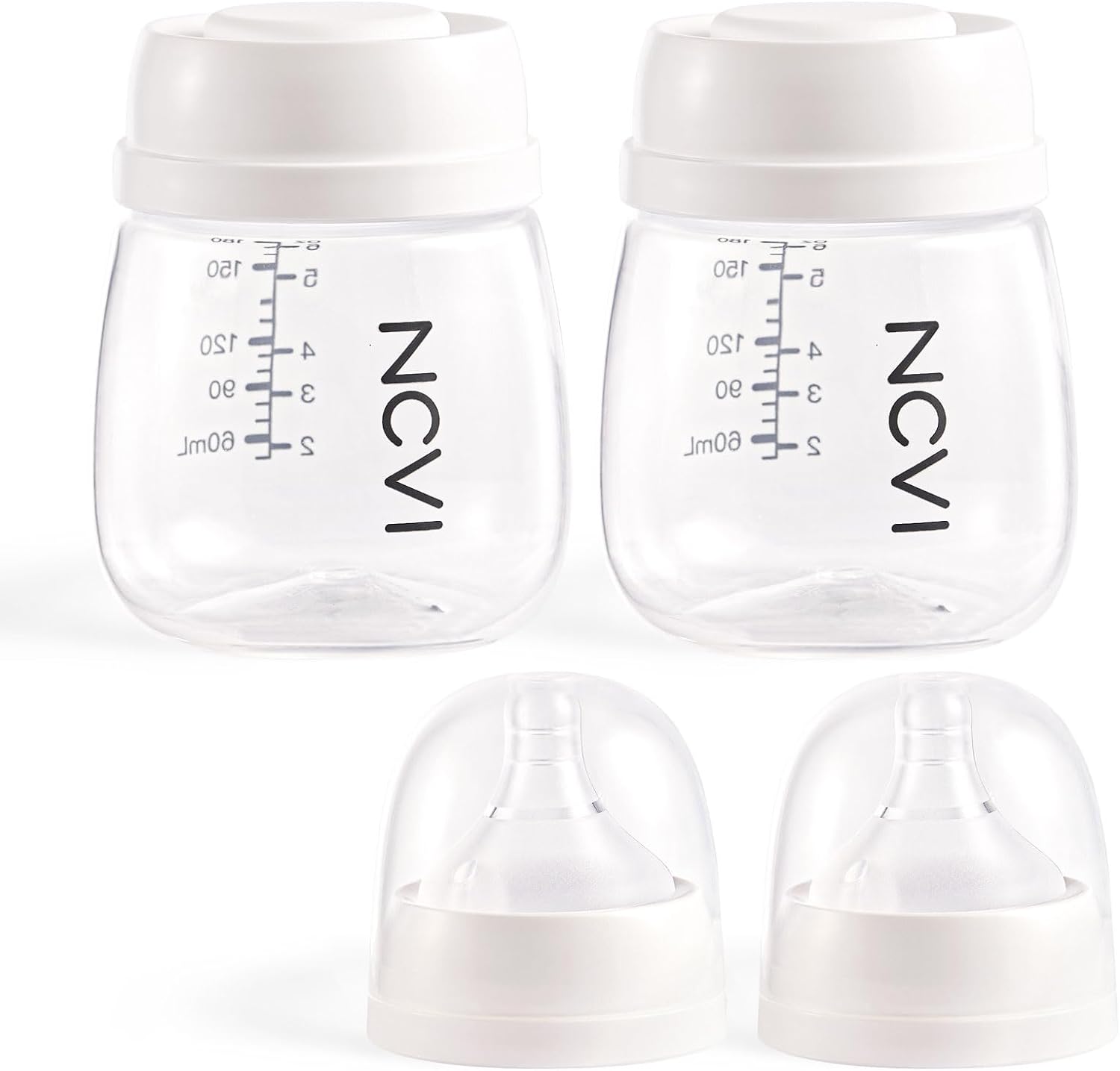 NCVI Baby Bottles, Milk Bottles Set Compatible Electric Pump 8102/8100/8122, Includes Nipples And Lids, Breastmilk Collection, Storage And Feeding, 6oz/180ml, 2 Pack