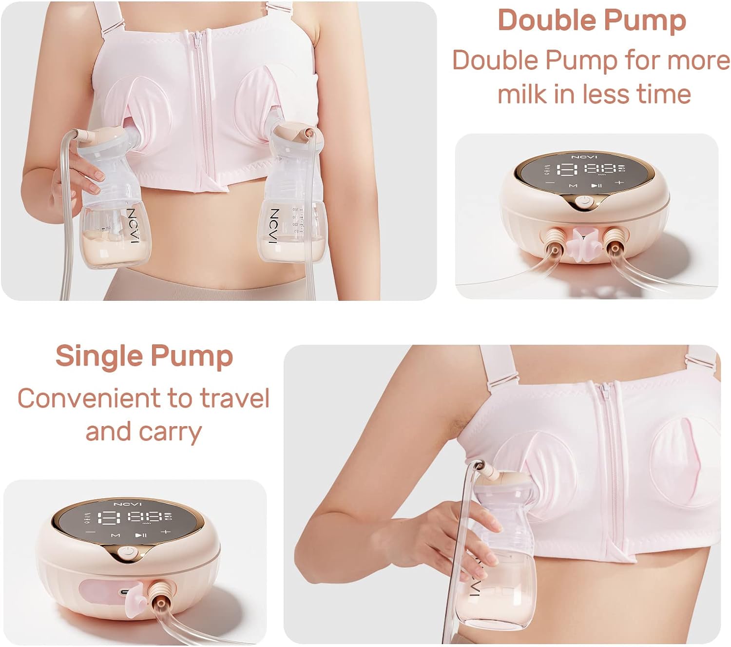 NCVI 8100 Double Electric Breast Pump with 4 Modes, 9 Levels, Anti-Backflow, 24/28mm Flanges, Touch Panel, LED Display, Ultra-Quiet