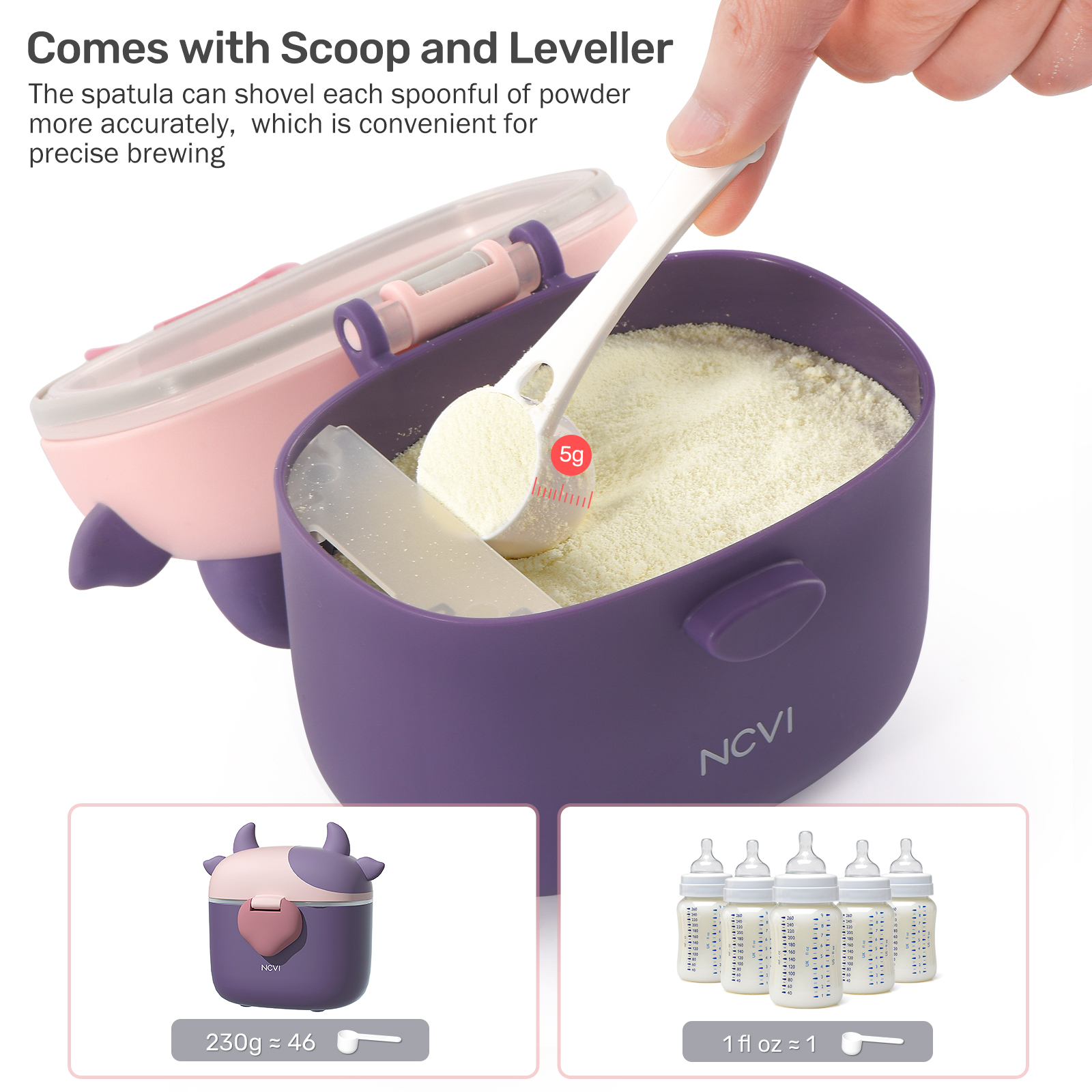 NCVI Baby Formula Dispenser with Scoop and Leveller Portable Storage Formula Containers for Travel, Non-Spill Smart Baby Milk Powder Formula Dispenser for Fruits, Snacks and Nuts