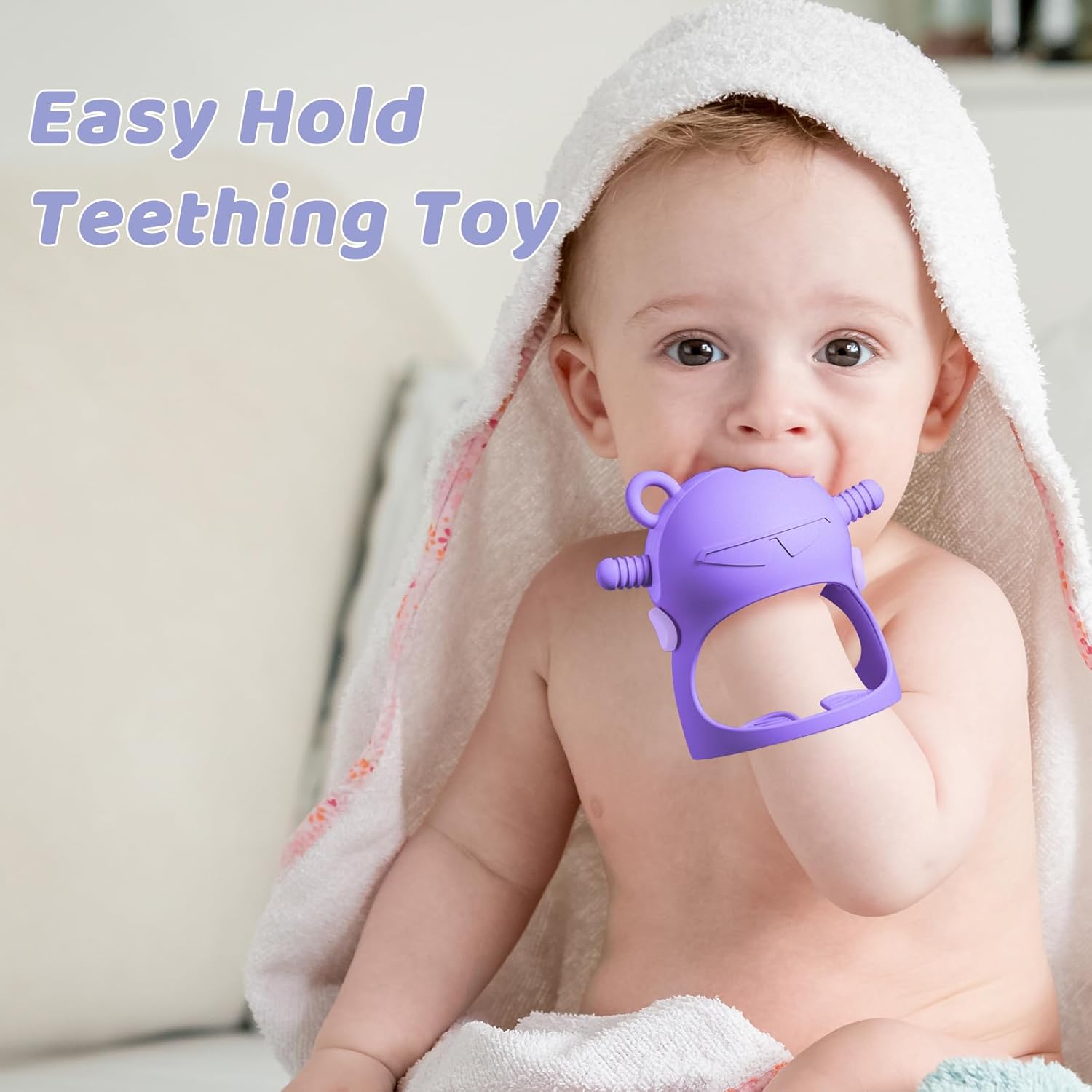NCVI Baby Easter Silicone Teether Hand Grip Easy Hold Teething Toy Purple