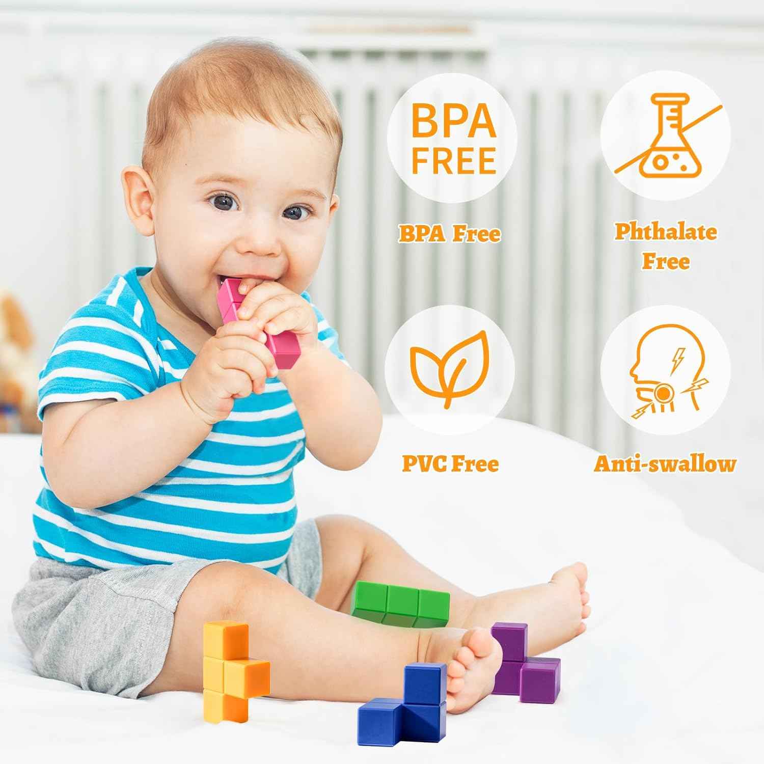 NCVI Soft Baby Blocks, BPA Free, Phthalate Free, PVC Free & Anti-Swallow Design - Safe for Babies 12 Months+
