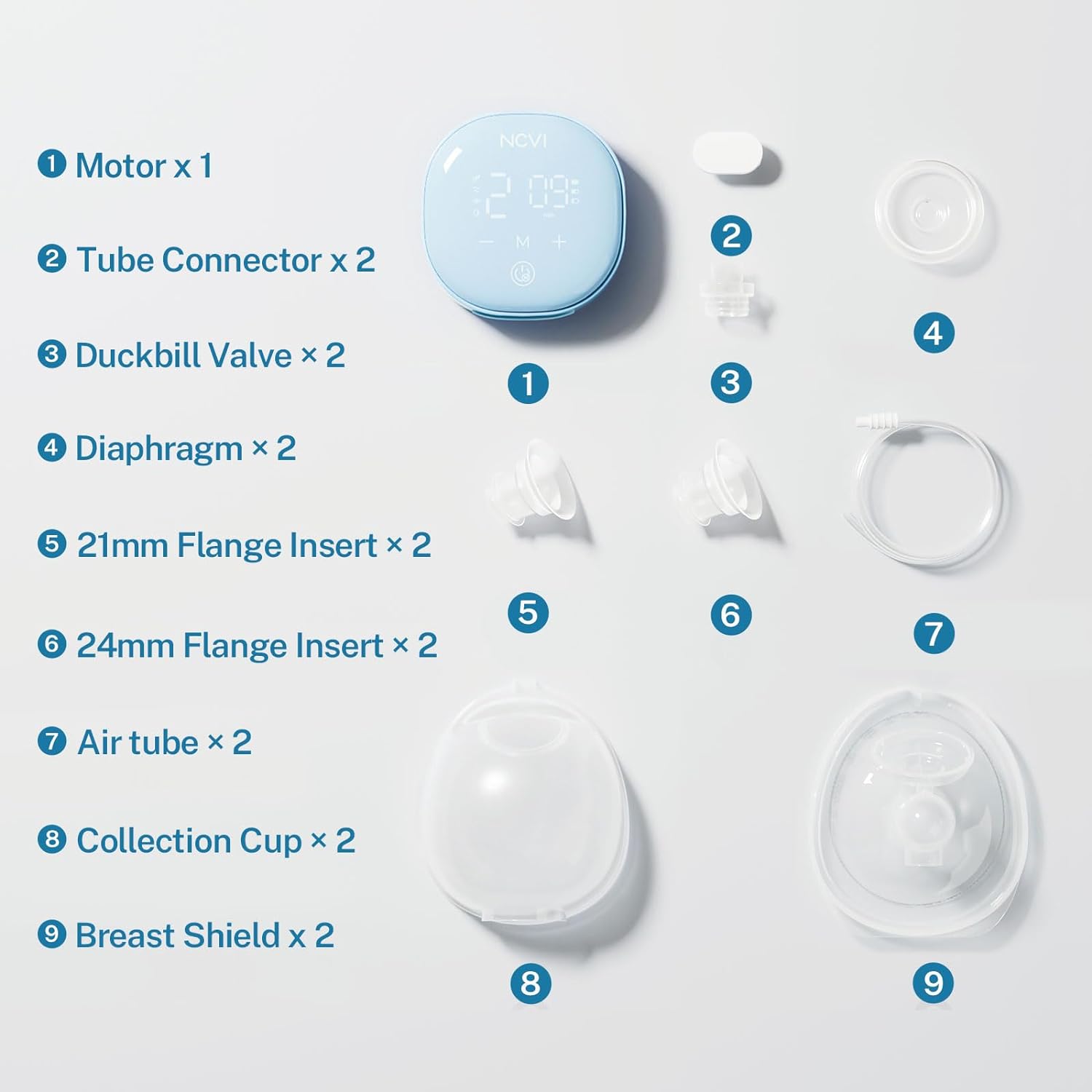 NCVI Hands Free Wearable Breast Pump 8122-3 with Tube 21/24/28mm Flanges, Electric Automatic Double Breastfeeding Pump with LCD Screen, 4 Models 9 Levels with Strong Motor And Wearable Cups