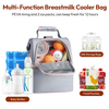 Alt: NCVI Breastmilk Cooler Bag 9509-6 multi-function bag with PEVA lining and ice packs for milk storage bags, food pouches, and bottles.