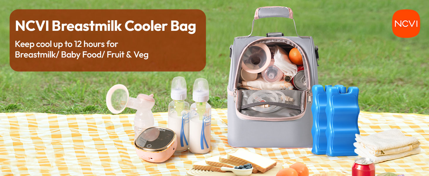 NCVI Breastmilk Cooler Bag (Keep cool up to 12 hours forBreastmilk Baby Food Fruit & Veg (Grey)