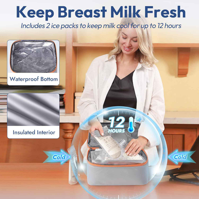 NCVI Breast Pump Bag 9520 Includes 2 ice packs to keep milk cool for up to 12 hours