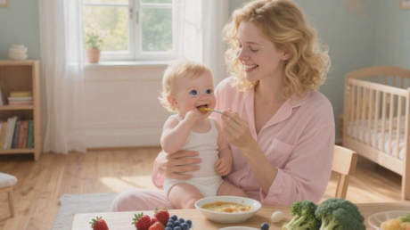 The mom is holding the baby and feeding complementary food.jpg