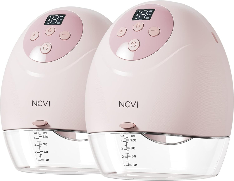 NCVI Wearable Breast Pump, Breast Pump Hands Free, Double Electric Breast Pump, Portable Breast Pump with LCD Display, Wireless Breast Pump, 3 Modes & 9 Levels, Rechargeable, 21/24mm Flanges, 2 Pack