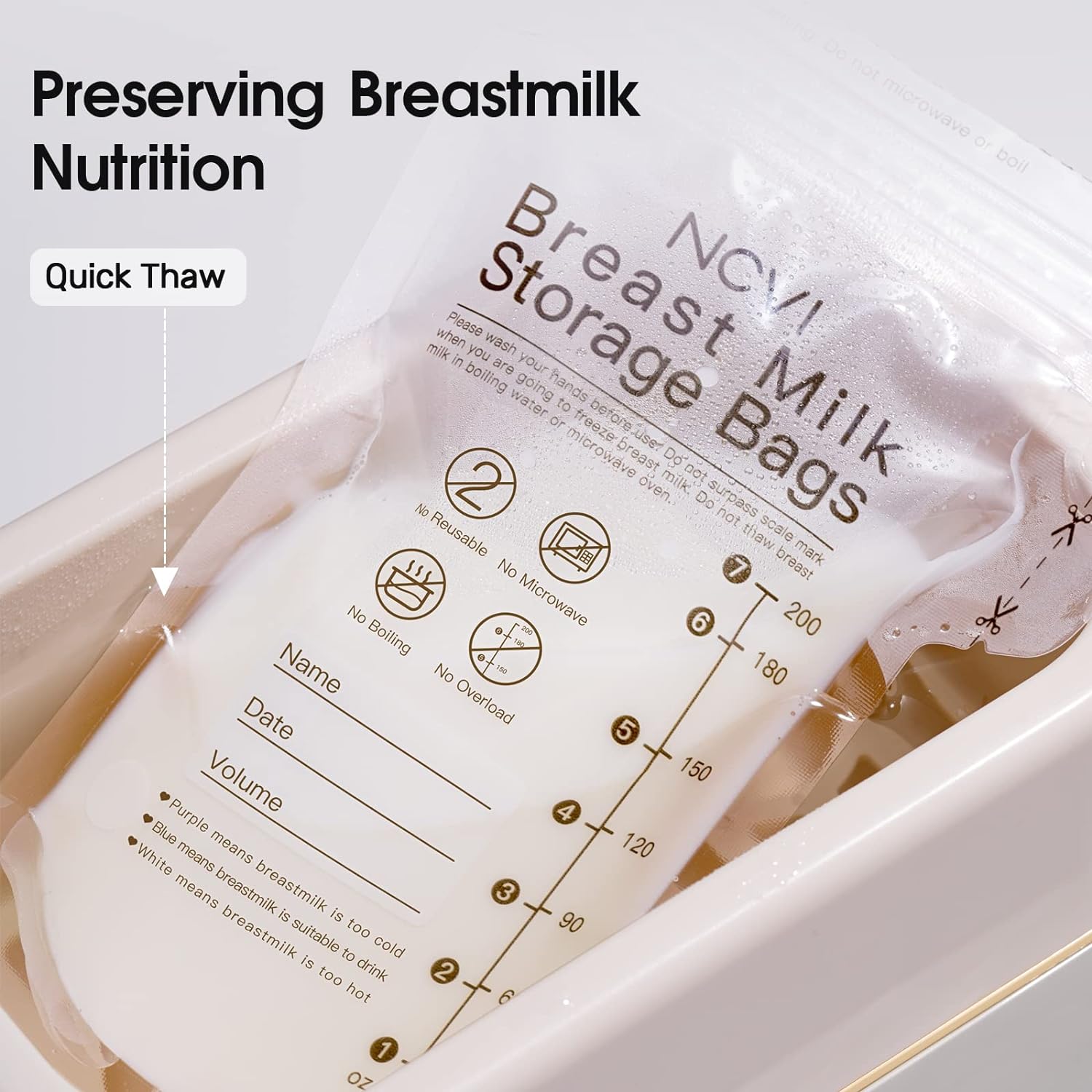 NCVI Breastmilk Storage Bags, 180 Count Milk Storage Bags for Breastfeeding, 7oz Breast Milk Storage Bags with Temp-Sensing, Doubled-Sealed, Hygienically, Self Standing, Easy Pour Spout, BPA Free