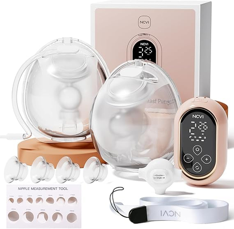 NCVI Ultra-Lightweight Wearable Breastfeeding Pump Hands-Free&Portable , Hospital-Grade Double Electric Breast Pump Come with Leak-Proof Double Fit Flange, 4 Modes 9 Levels, 19/21mm for Small Nipples
