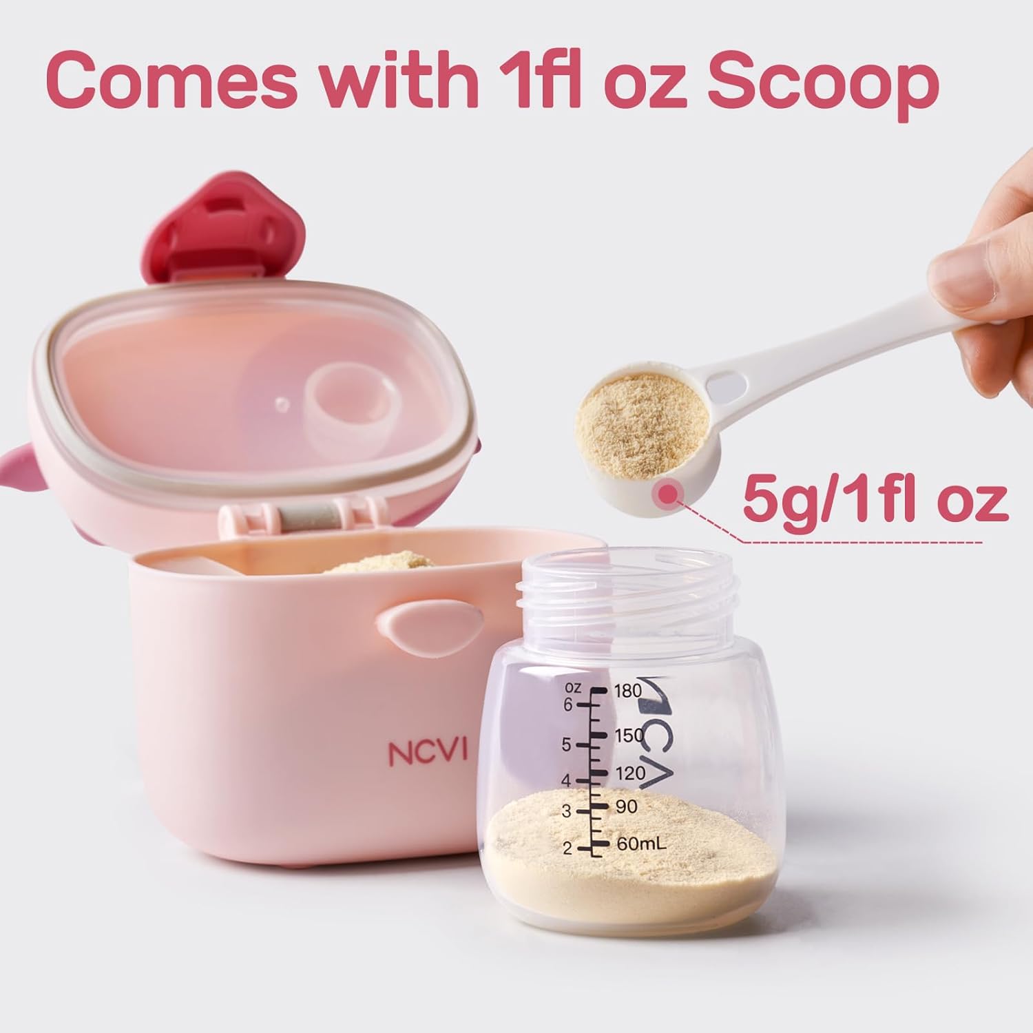 NCVI Baby Formula Dispenser On The Go, Comes With 1 fl / oz Scoop, Portable Usage