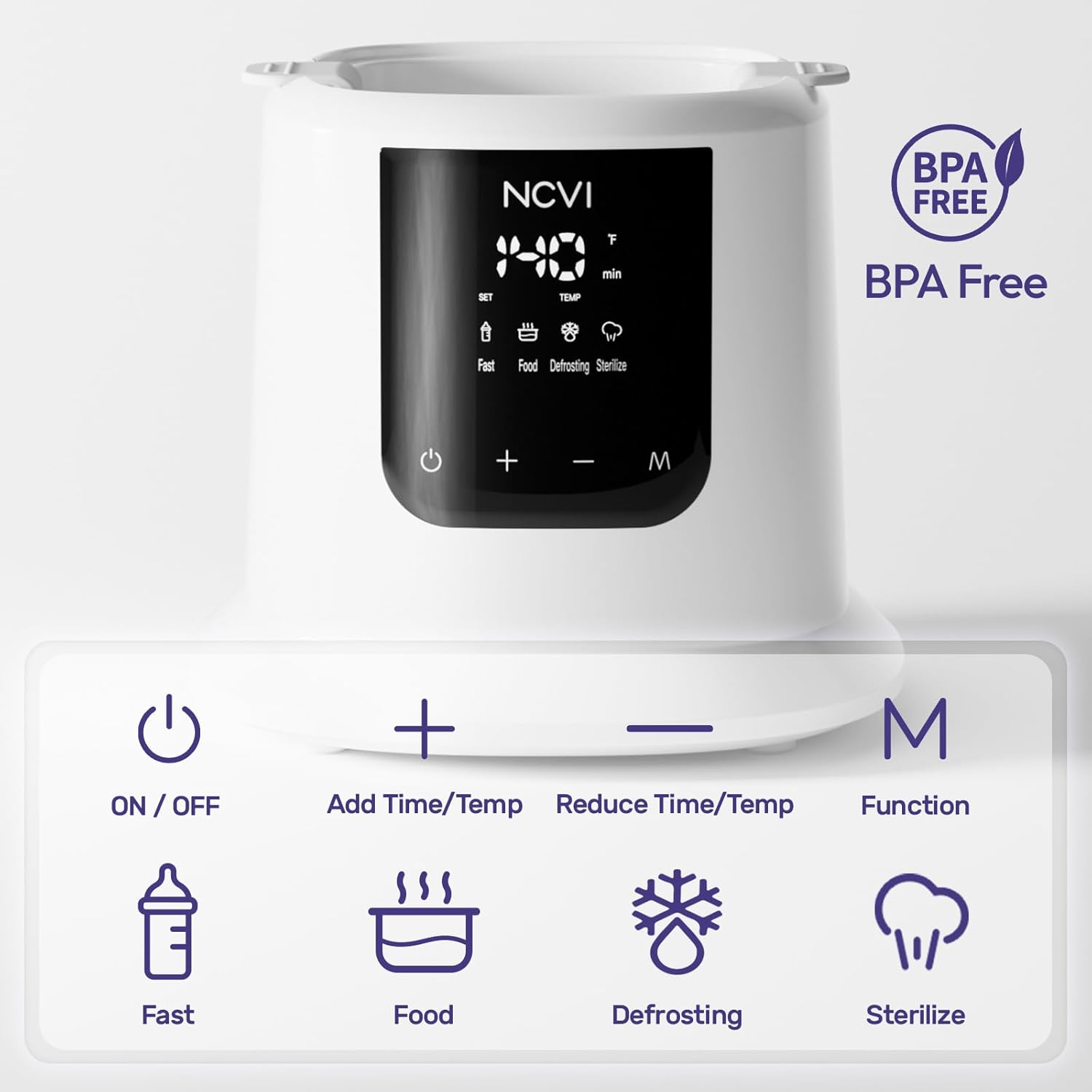 NCVI Baby Bottle Warmer, Milk Fast Heating & Defrosting Food Heater and Steam Sterilizer with LCD Display,Timer 