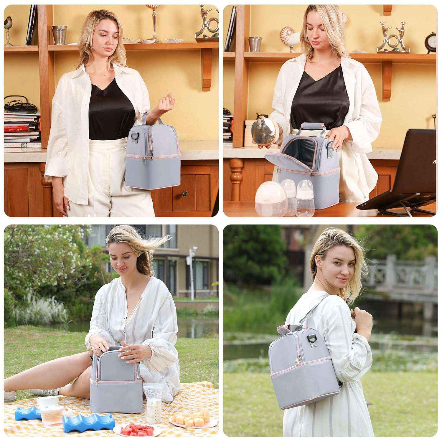 NCVI Breastmilk Cooler Bag with Ice Pack-Double Layer Fits 6 Bottles, Up To 9 Ounces for Nursing Mother On-The-Go Use
