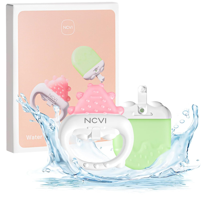 NCVI Freezable Baby Teething Toys – Cooling Relief for Babies 0-12 Months, BPA-Free, Water-Filled & Ice Teething Toys, Safe & Effective Cold Teethers for Soothing Sore Gums, Pink & Green