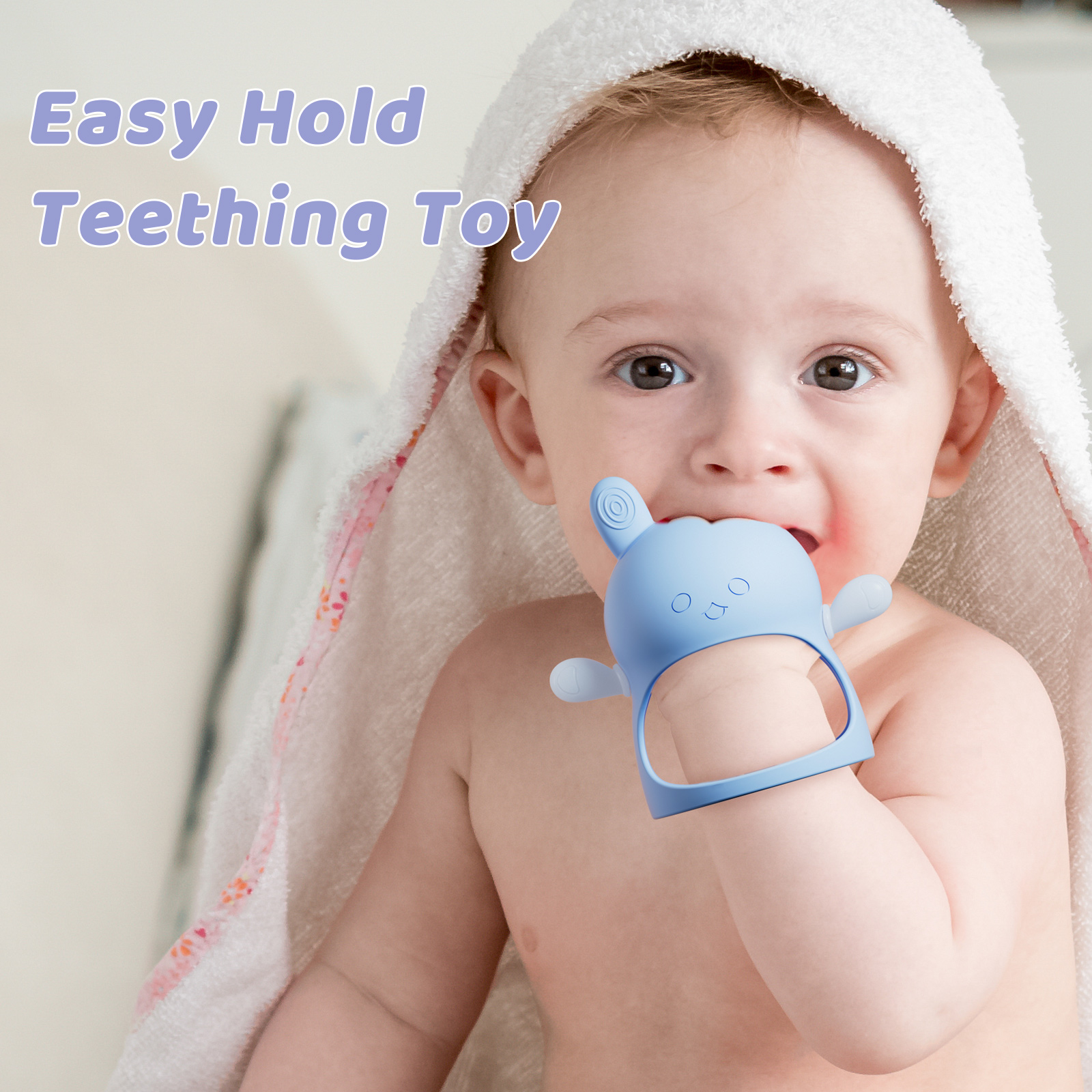 NCVI Baby Teething Toys, Teething Toys for Babies 0-6 Months, Never Drop Silicone Mitten Teether for Sucking And Chewing, Wrist Hand Chew Toys for 3M+ Infants, Teething Pain Relief, BPA Free(Blue)