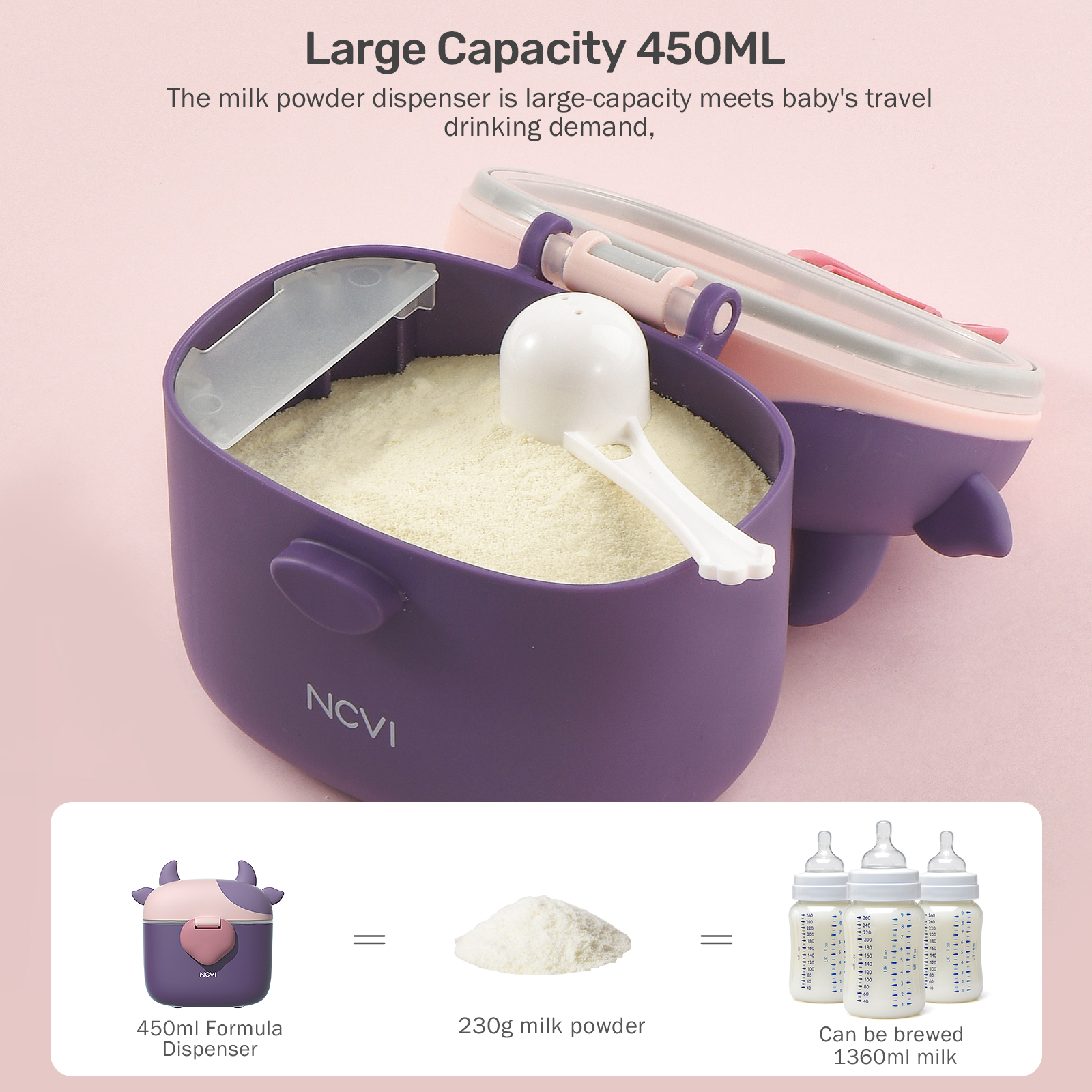 NCVI Baby Formula Dispenser with Scoop and Leveller Portable Storage Formula Containers for Travel, Non-Spill Smart Baby Milk Powder Formula Dispenser for Fruits, Snacks and Nuts