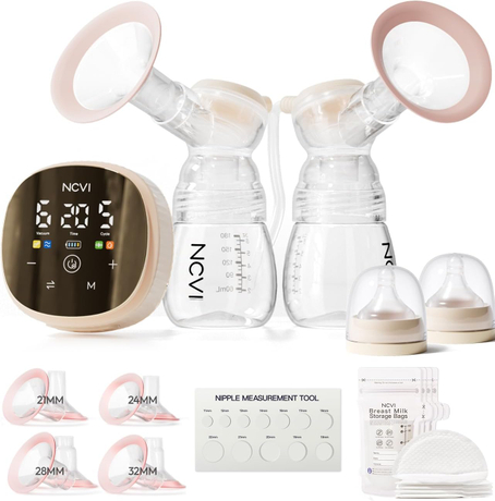 NCVI Double Electric Breast Pump 8116, Customizable Mode/Suction/Speed and Hospital Grade Suction, Portable Rechargeable Breastfeeding Pump, 21/24/28/32mm, Comfortable & Efficient for Work/Home/T