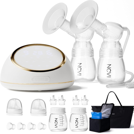 NCVI Electric Breast Pump F1, VibesFlow Dual Control Pump, Hospital-Grade Suction and Double Side Independent Rhythm, Micro-Vibration Milk Pump, Breastfeeding Kit with Storage Bags & Cooler Bags