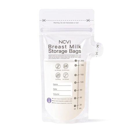 NCVI Breastmilk Storage Bags, 90 Count Milk Storage Bags for Breastfeeding, 7oz Breast Milk Storage Bags with Temp-Sensing, Doubled-Sealed, Hygienically, Self Standing, Easy Pour Spout, BPA Free