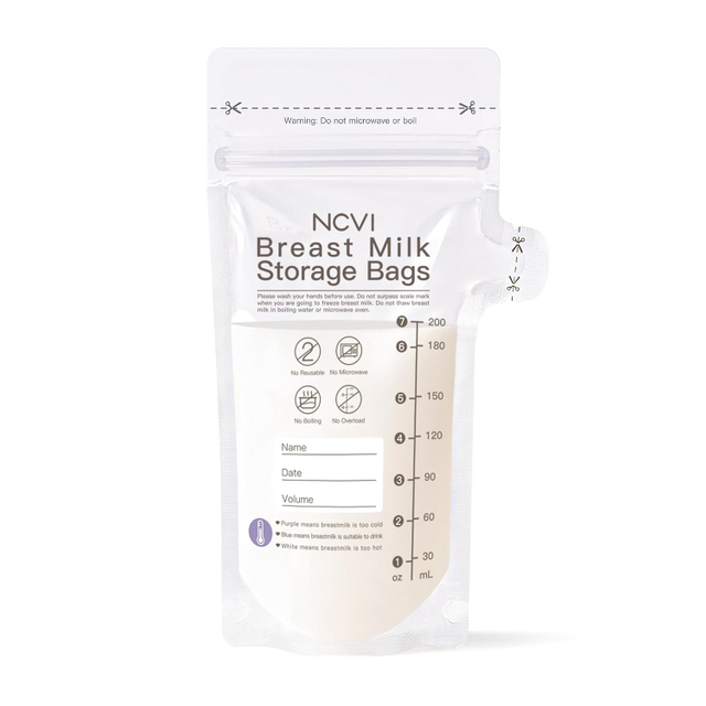 NCVI Breastmilk Storage Bags, 25 Count Milk Storage Bags for Breastfeeding, 7oz Breast Milk Storage Bags with Temp-Sensing, Doubled-Sealed, Hygienically, Self Standing, Easy Pour Spout, BPA Free