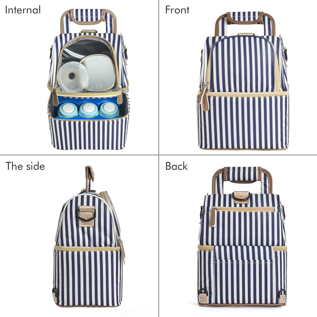 NCVI Breastmilk Cooler Bag with 2 Ice Pack 9509-12, Breast Pump Bag with Cooler Fits 6 Bottles, for Travel, Picnic (Stripe)