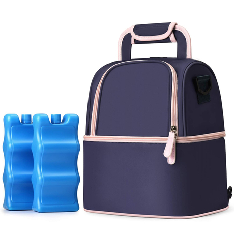NCVI Breastmilk Cooler Bag with 2 Ice Pack (Purple) 9509-10, Breast Pump Bag with Cooler Fits 6 Bottles, Double Layer Breast Milk Baby Bottle Cooler Bag, for Travel, Nursing Mom Daycare, Work, Picnic