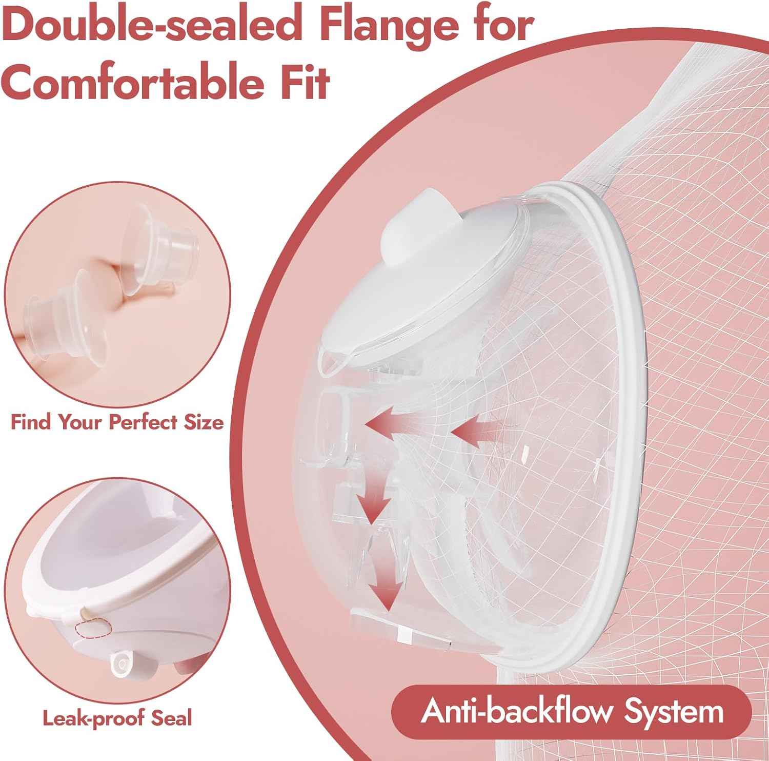 NCVI Breast Pump Accessories 9938-1, Double-sealed Flange for Comfortable Fit