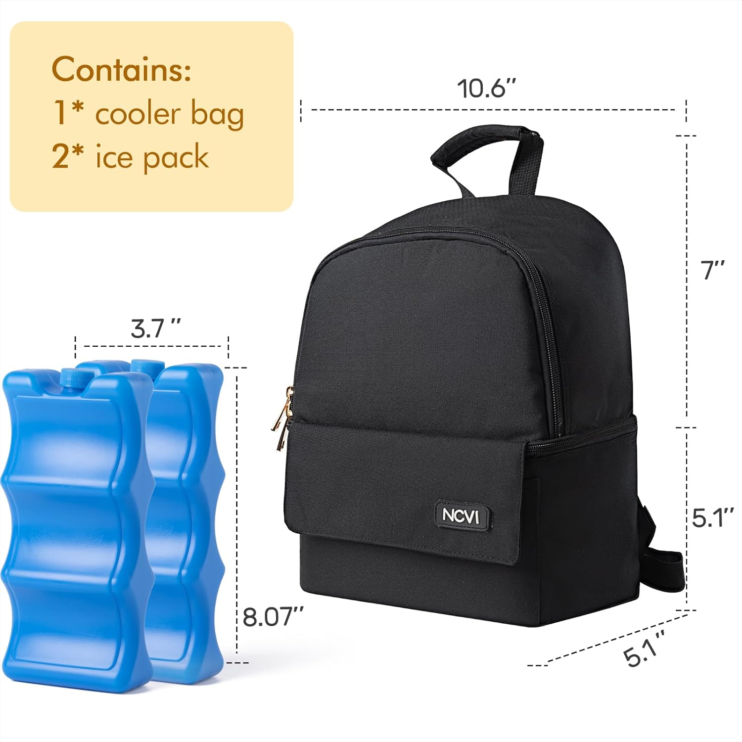 NCVI Breastmilk Cooler Bag with 2 Ice Pack, Breast Pump Bag with Cooler Fits 6 Bottles, Double Layer Breast Milk Baby Bottle Cooler Bag, for Travel, Nursing Mom Daycare, Work, Picnic, Black