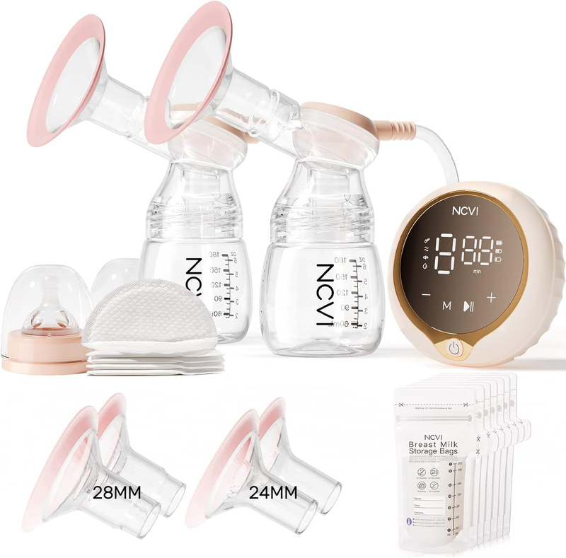 NCVI 8100 Double Electric Breast Pump with 4 Modes, 9 Levels, Anti-Backflow, 24/28mm Flanges, Touch Panel, LED Display, Ultra-Quiet