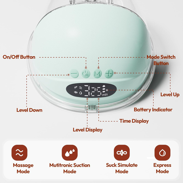 NCVI Hands Free Breast Pump 8131, Wearable Electric Pump for Breastfeeding, 4 Modes & 9 Levels, Ultra-Quiet Portable Milk Pump with Smart Display And 19/21/24 Mm Flanges, 2 Pack (Green)