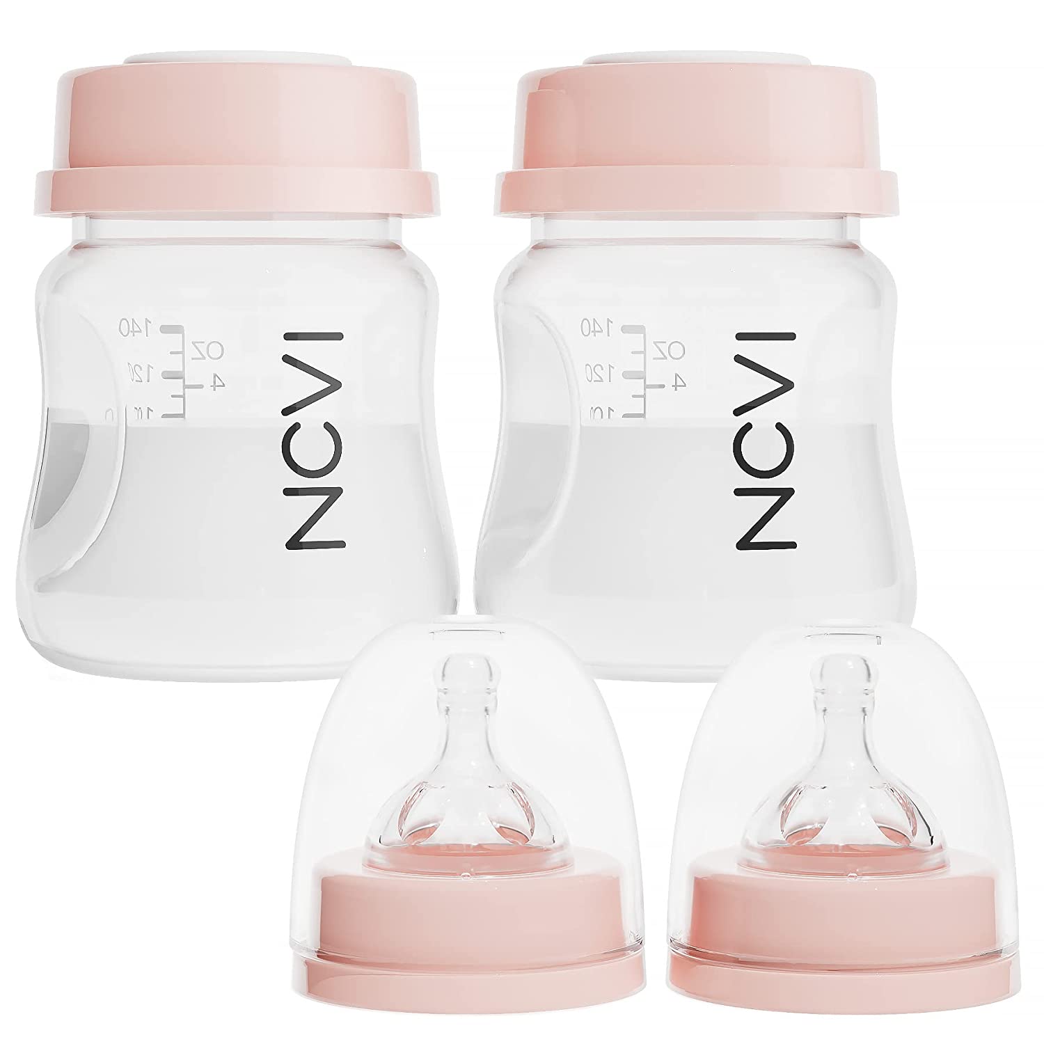 NCVI Breast Milk Storage Bottles, Baby Bottles with Nipples And Travel Caps, Anti-Colic, BPA Free, 4.7oz/140ml, 2 Count