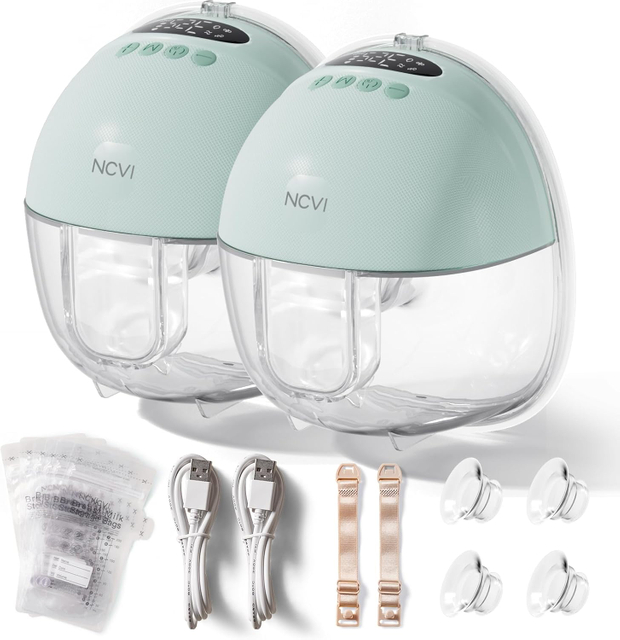 NCVI Hands Free Breast Pump 8131, Wearable Electric Pump for Breastfeeding, 4 Modes & 9 Levels, Ultra-Quiet Portable Milk Pump with Smart Display And 19/21/24 Mm Flanges, 2 Pack (Green)