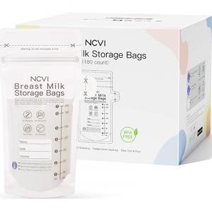 NCVI Breastmilk Storage Bags, 180 Count Milk Storage Bags for Breastfeeding, 7oz Breast Milk Storage Bags with Temp-Sensing, Doubled-Sealed, Hygienically, Self Standing, Easy Pour Spout, BPA Free