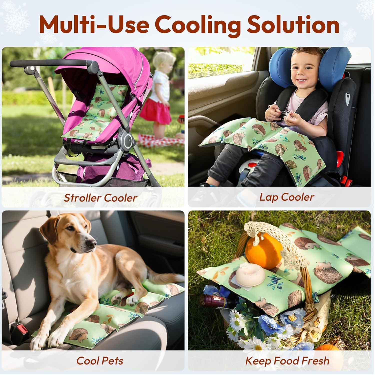 NCVI Car Seat Cooling Pad, Baby Stroller Cooling Pad - Multi-Use Cooling Solution Hedgehog