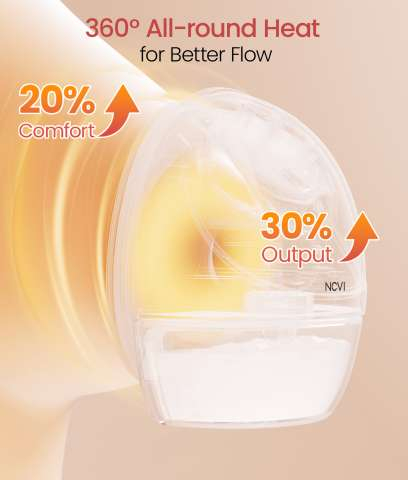 NCVI heated wearable breast pump with 360° all-round heat improving comfort by 20% and milk output by 30%
