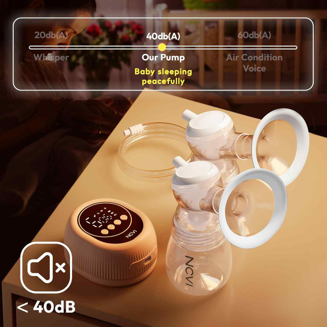 NCVI 8128 Electric Double Breast Pump Noise is less than 40db Baby sleeping peacefully