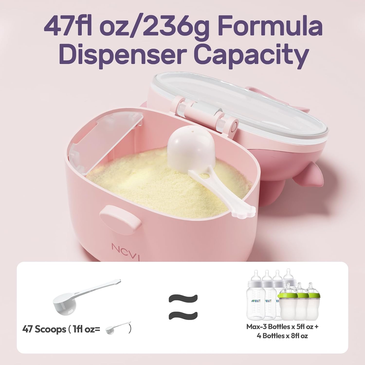 NCVI Baby Formula Dispenser, 450 ml Large Capacity, Can Be Brewed 1360 ml Milk and Hold 230 ml Of Milk Powder