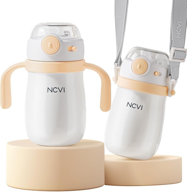 NCVI Kids Stainless Steel Straw Cup for Toddlers 1-3 Years Old, Training Tumbler with Straw Spill Proof with Handle