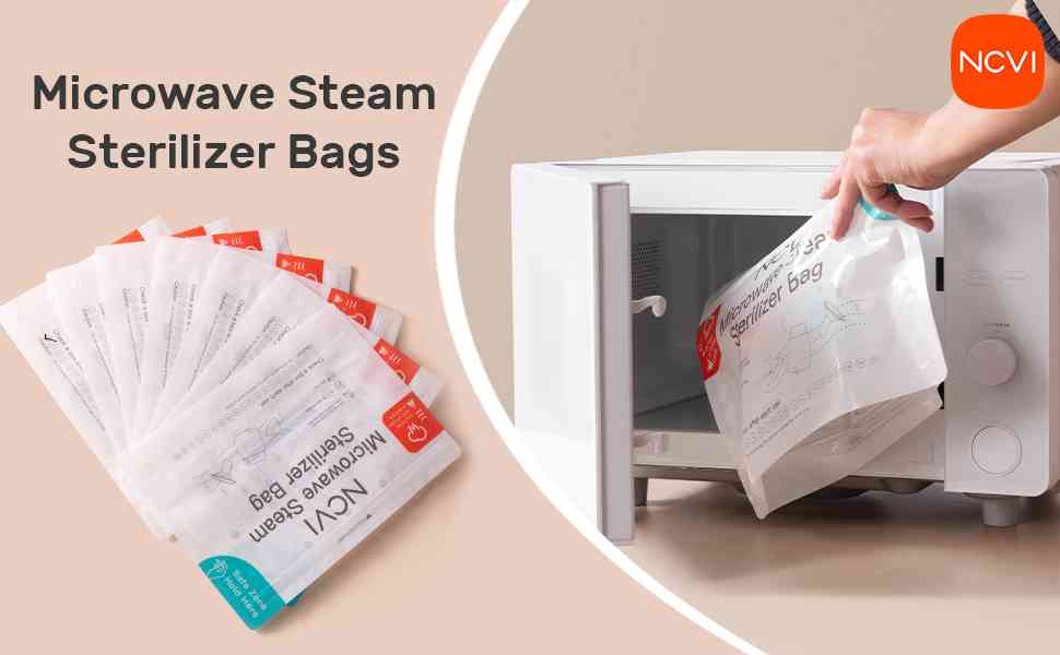 NCVI Microwave Steam Sterilizer Bag for Baby Bottles 8 Count(160 Uses)