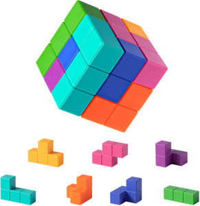 NCVI Soft Baby Blocks 12 Months, Food-Grade Silicone 3D Puzzle Building Blocks Cubes for Toddler, Set of 7 Multi Shapes Blocks Intelligence Developing and Stress Relief Fidget Toys