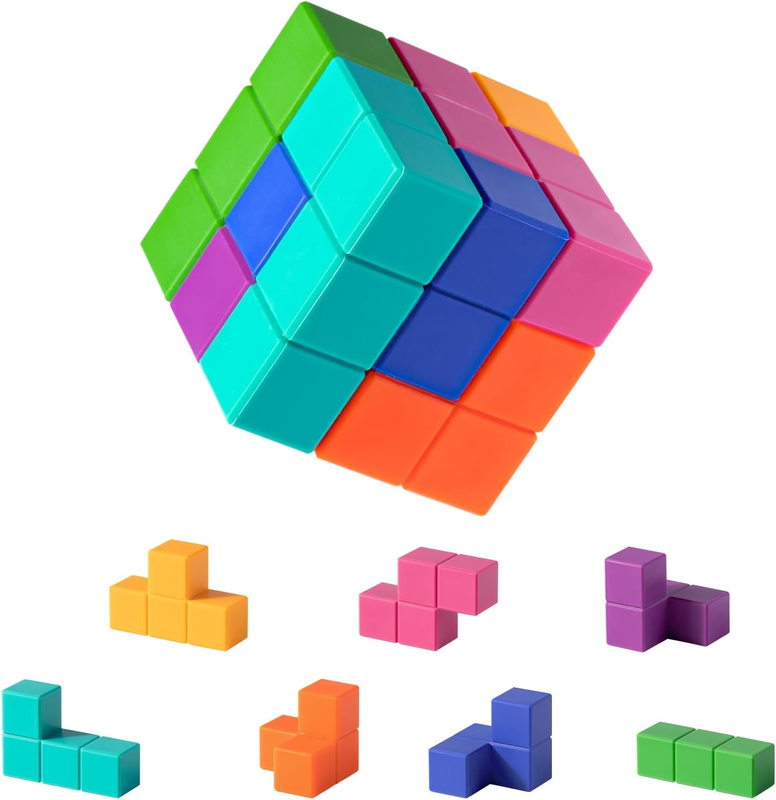NCVI Soft Baby Blocks 12 Months, Food-Grade Silicone 3D Puzzle Building Blocks Cubes for Toddler, Set of 7 Multi Shapes Blocks Intelligence Developing and Stress Relief Fidget Toys